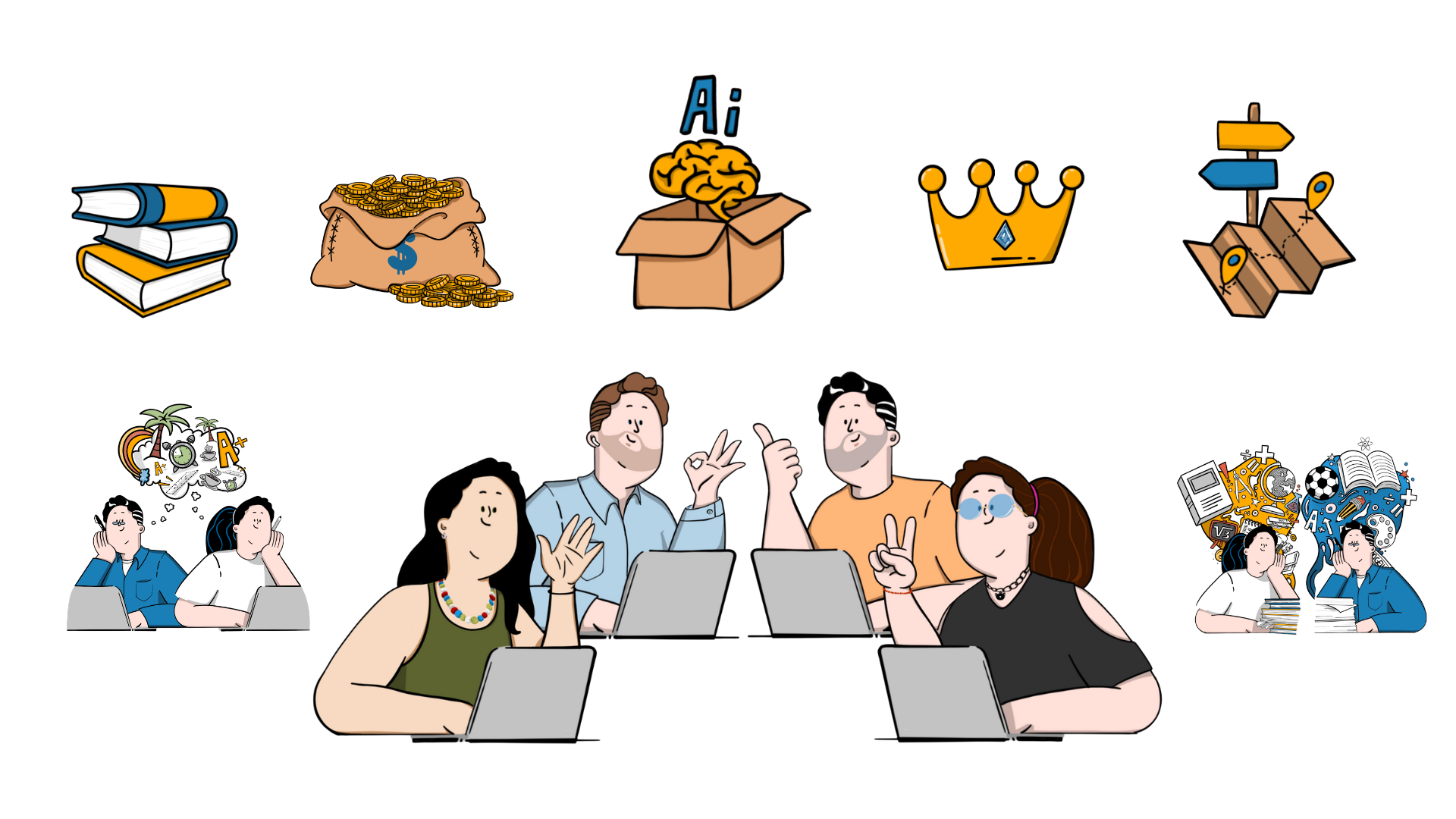 Mascotte illustrate dei founder di Didattika