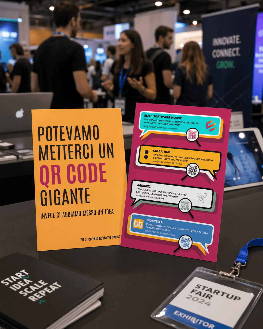 Mockup ambientato in fiera del progetto QR code